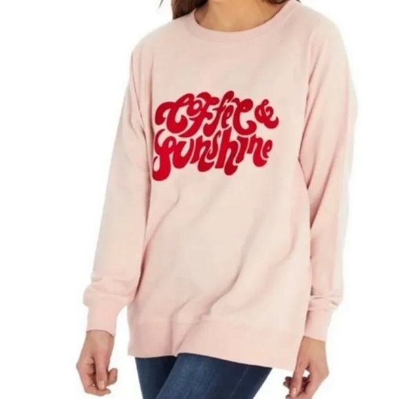 WILDFOX Coffee & Sunshine Crewneck Pink Pullover Sweatshirt Sz M - Picture 1 of 5